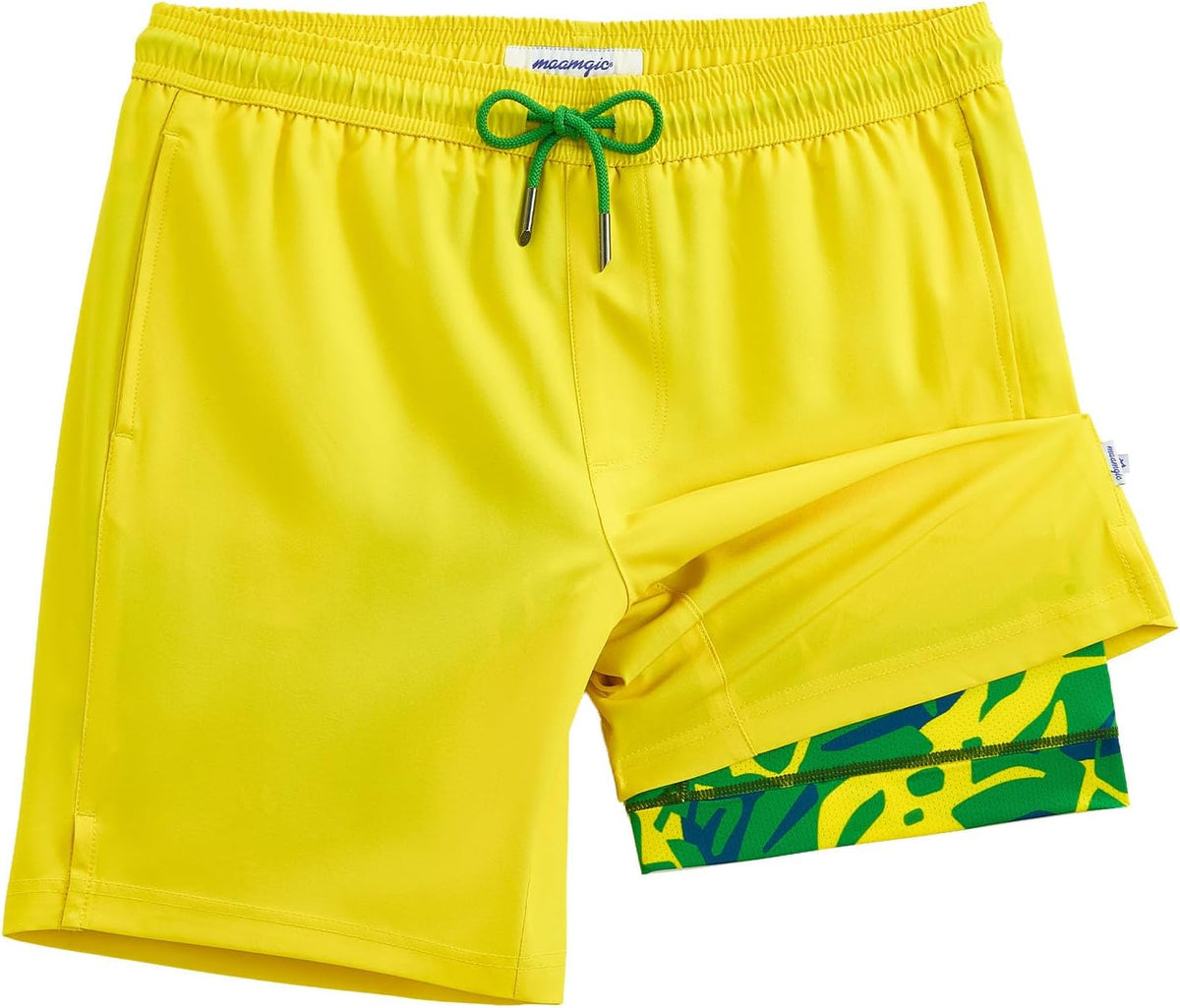 Men's 7 Inch Swim Trunks - Printed Quick Dry Bathing Suit with Compression Liner for Beach and Poolside - Large (27)