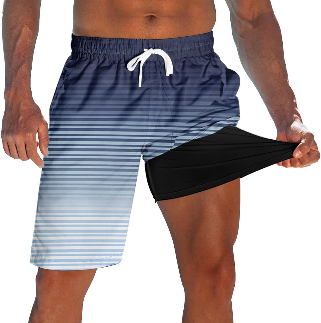 Men's 9 Inch Board Shorts - Quick Dry Swim Trunks with Compression Liner and Two Roomy Side Pockets - Medium