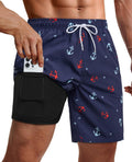 Men's 9 Inch Swim Trunks - UPF 40+ Board Shorts with Compression Liner, Velcro Pocket and Drain Holes - Small