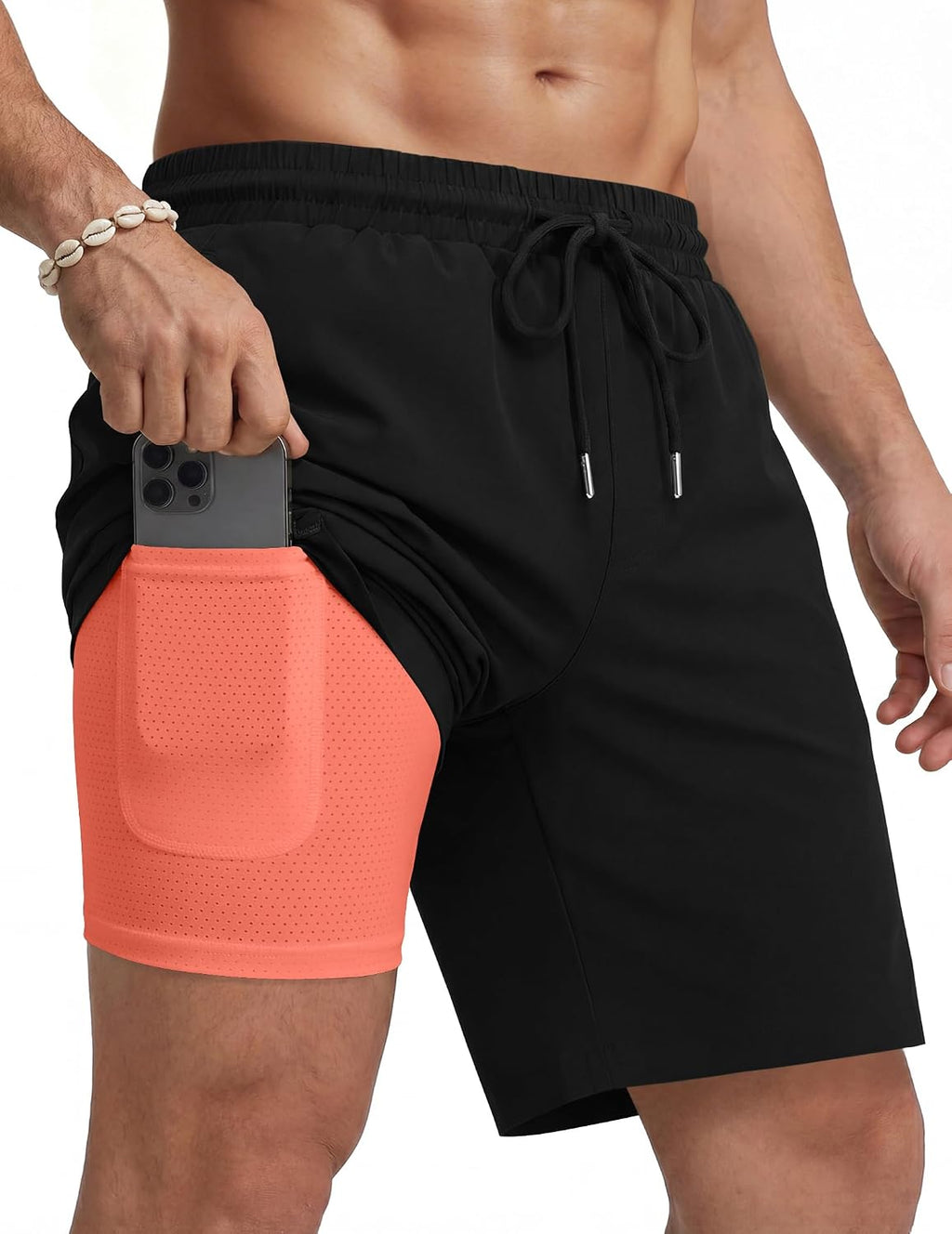 Men's 7 Inch Swim Trunks - Quick Dry Bathing Suit with Compression Liner and Zipper Pockets for Beach Trips - Small