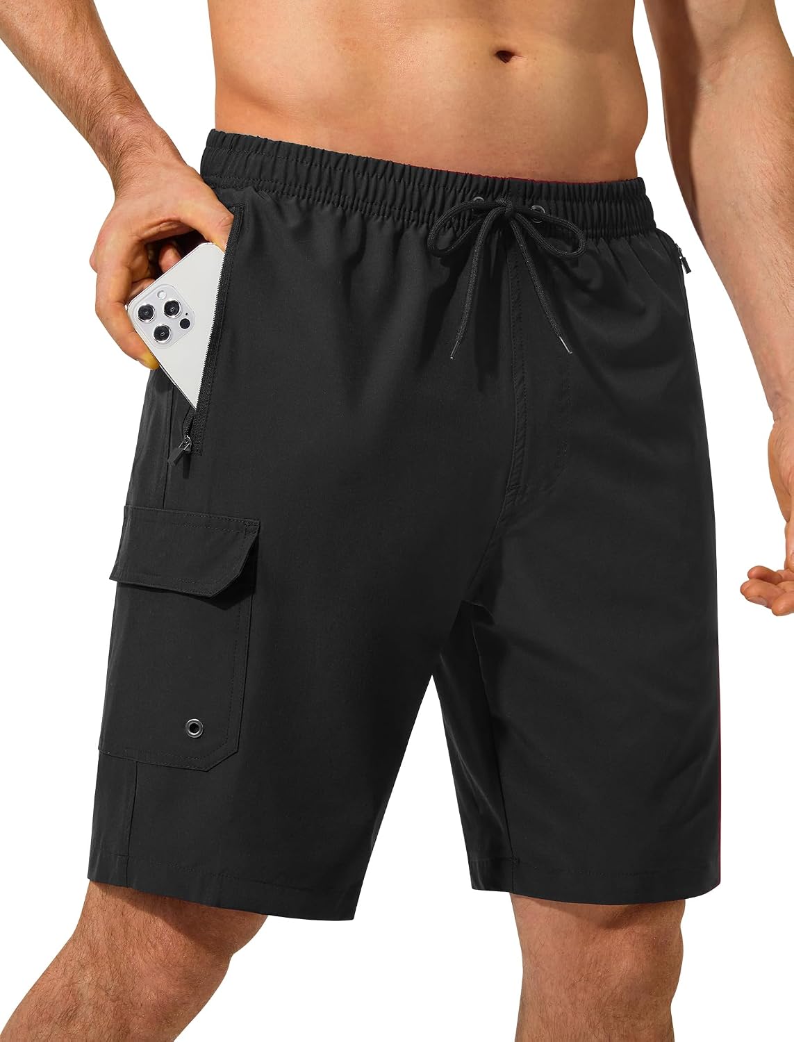 Men's 9 Inch Swim Trunks - Mesh Lined Board Shorts with Zip Cargo Pockets and Adjustable Waist for Travel - Small