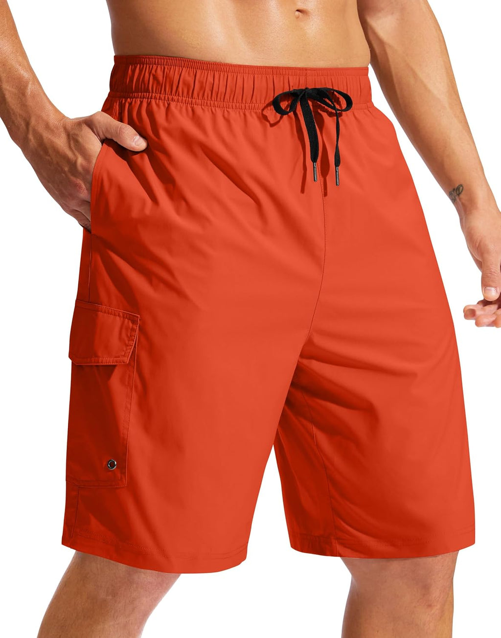 Men's 9 Inch Swim Trunks Without Liner - Knee Length Board Shorts with Three Pockets and Drawstring Waist - Large (15)