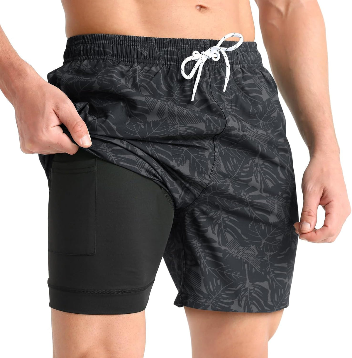 Men's 5.5 Inch Swim Trunks - Short Inseam Bathing Suit with Compression Liner and Quick Dry Finish - Large