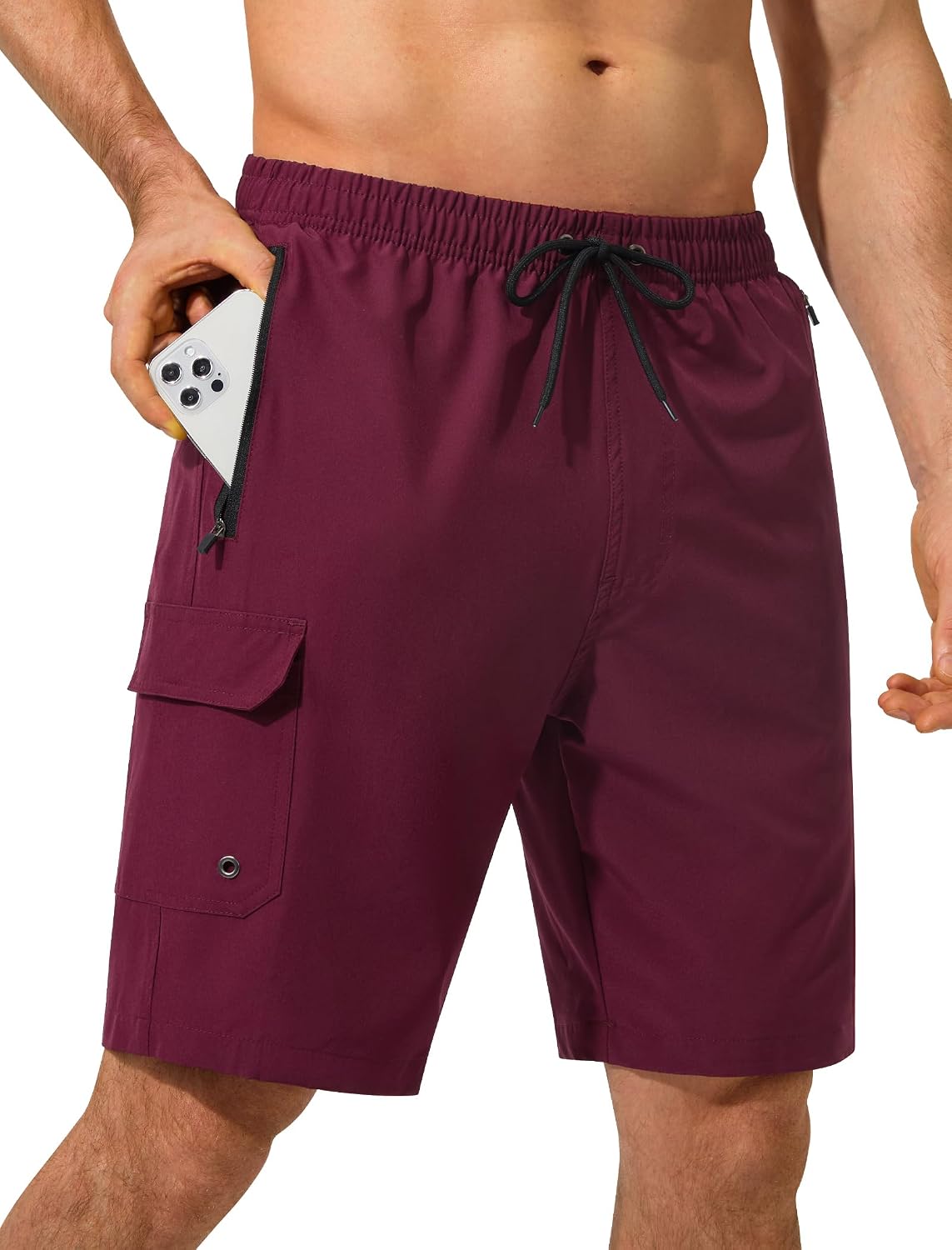 Men's 9 Inch Swim Trunks - Mesh Lined Board Shorts with Zip Cargo Pockets and Adjustable Waist for Travel - Small