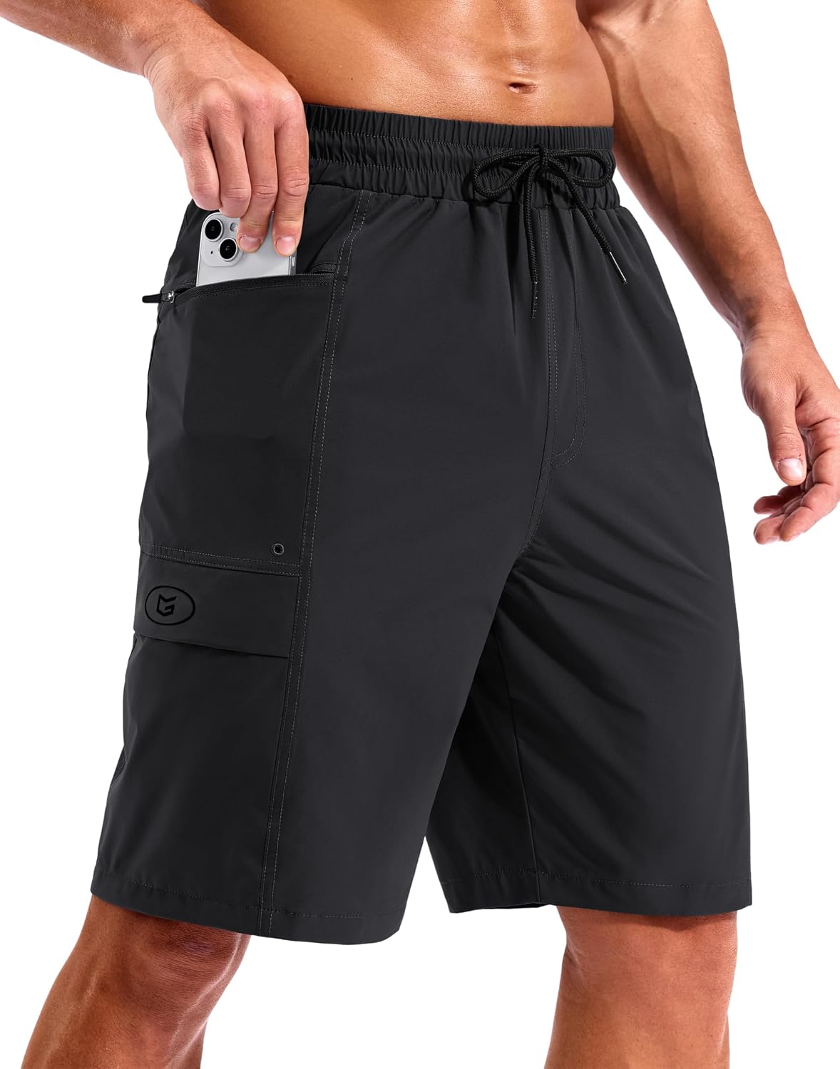 Men's 9 Inch Board Shorts - Quick Dry Swim Trunks with Zipper Pockets and No Mesh Liner for Surf Days - Black (7)