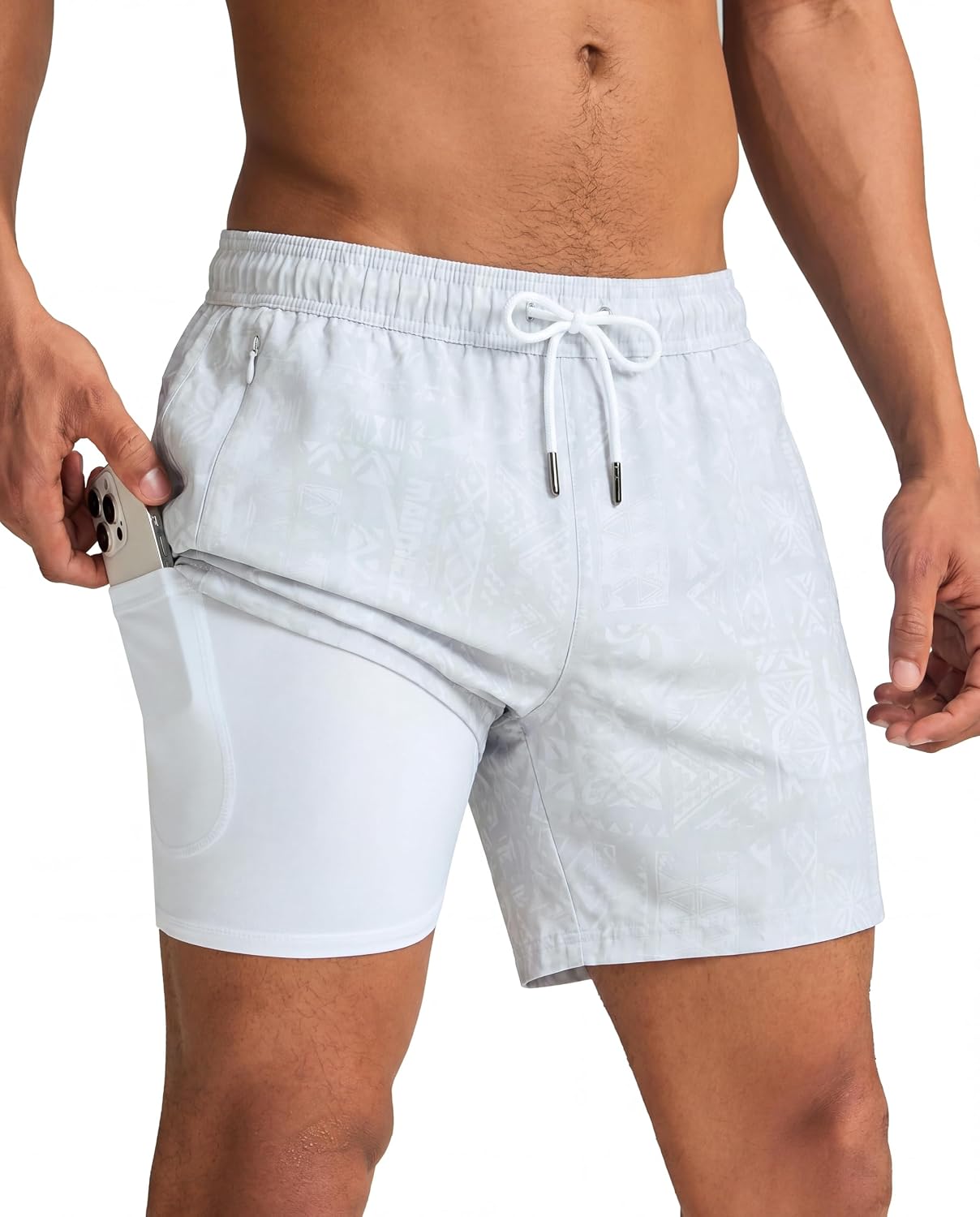 Men's Quick Dry Swim Trunks - 5 Inch Inseam with Built-In Compression Liner for Beach and Pool Days - Banana