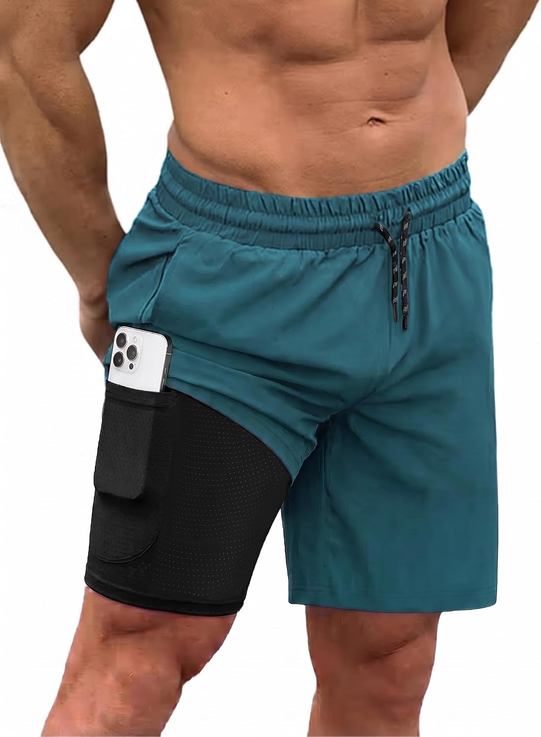 Men's 2 in 1 Swim Trunks - Quick Dry Board Shorts with Compression Liner and Printed Designs for the Beach - Pink Coconu