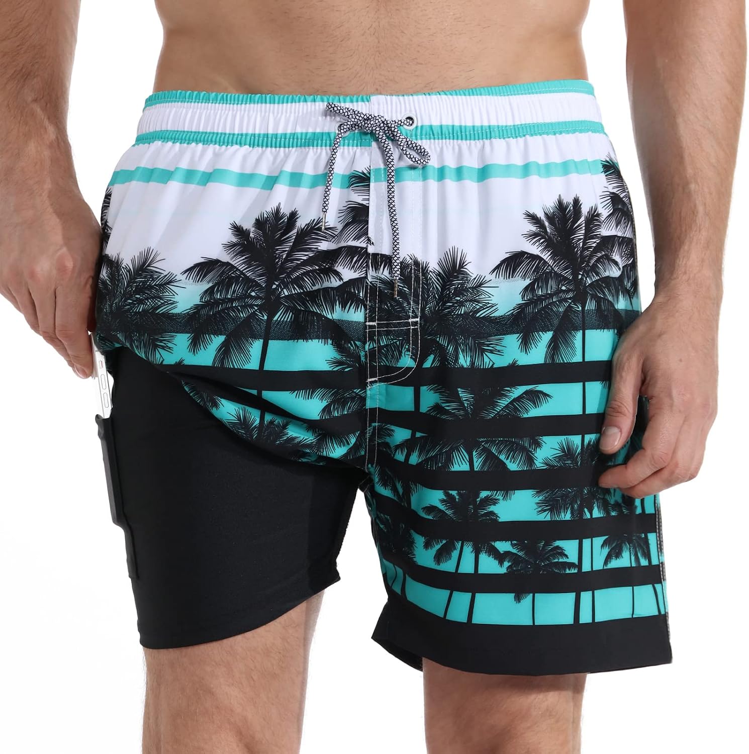 Men's 5.5 Inch Swim Trunks - Short Inseam Bathing Suit with Compression Liner and Quick Dry Finish - Small