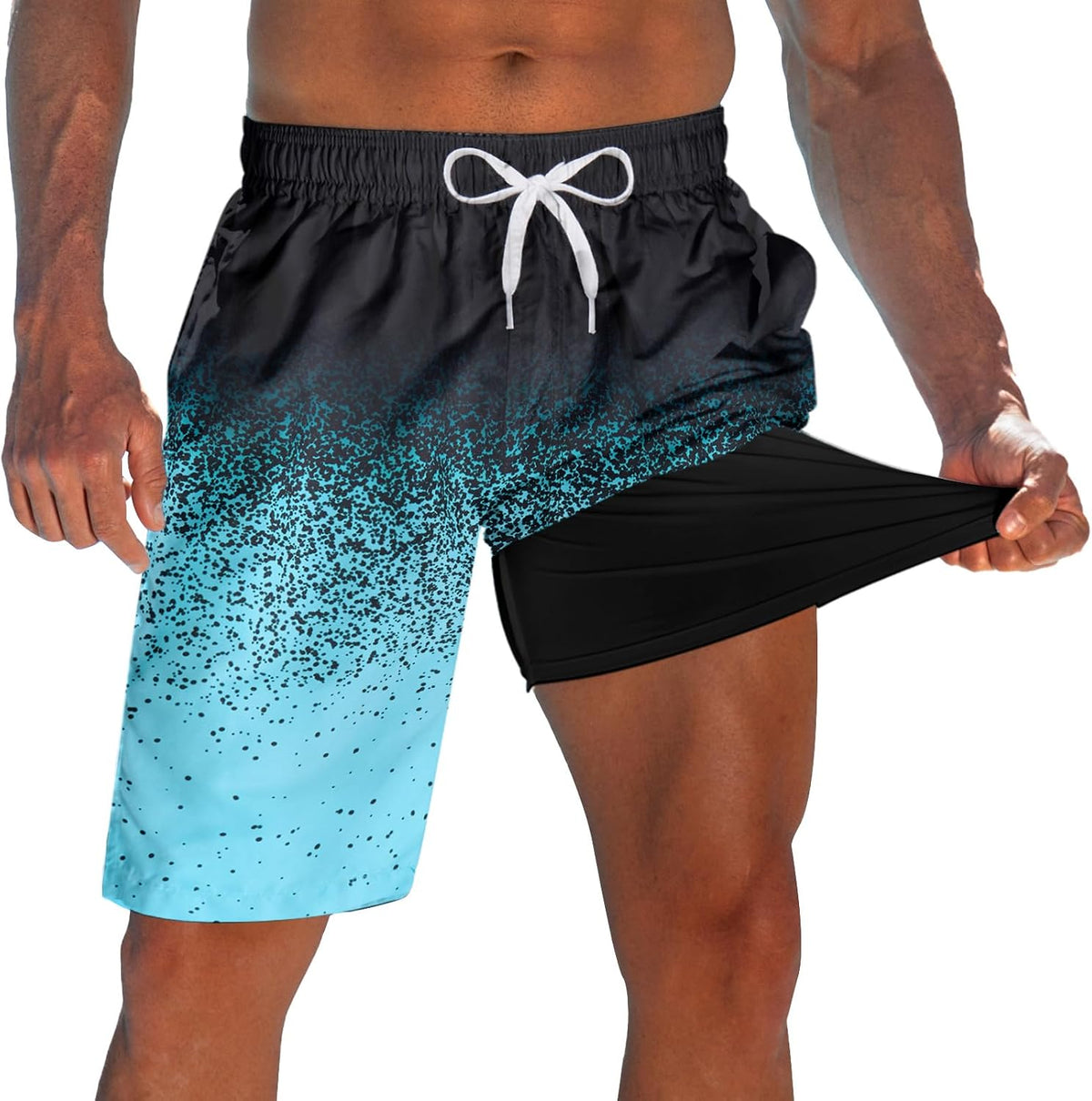 Men's 9 Inch Board Shorts - Quick Dry Swim Trunks with Compression Liner and Two Roomy Side Pockets - Large