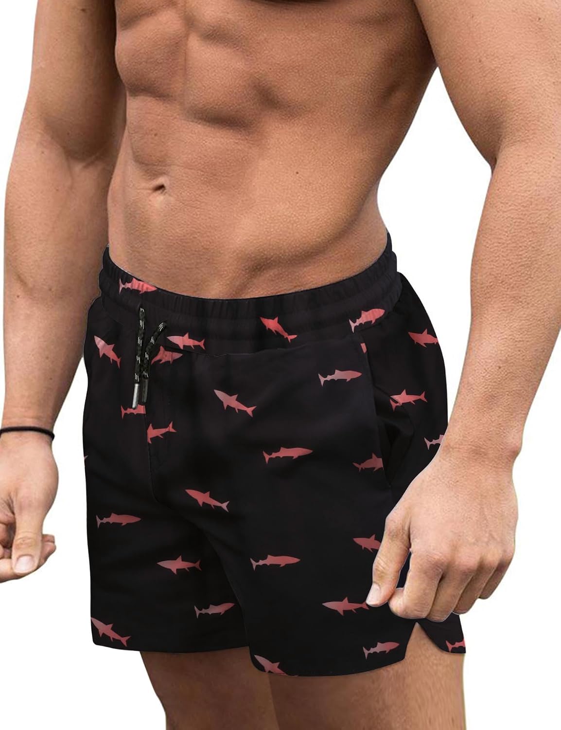 Men's 3 Inch Swim Trunks - Four Way Stretch Board Shorts with Mesh Lining and Two Side Pockets - Large