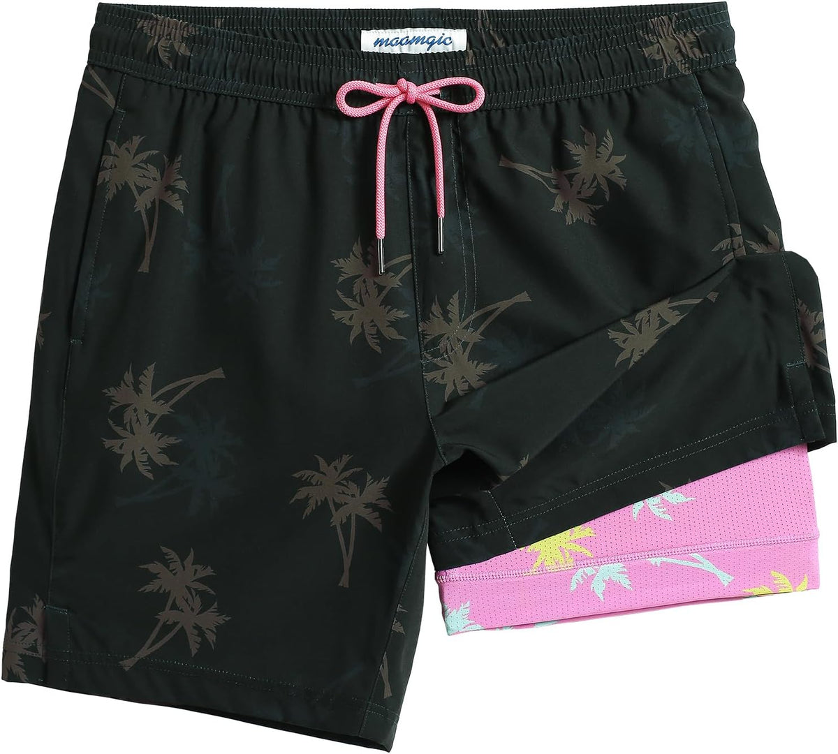 Men's 7 Inch Swim Trunks - Printed Quick Dry Bathing Suit with Compression Liner for Beach and Poolside - Small
