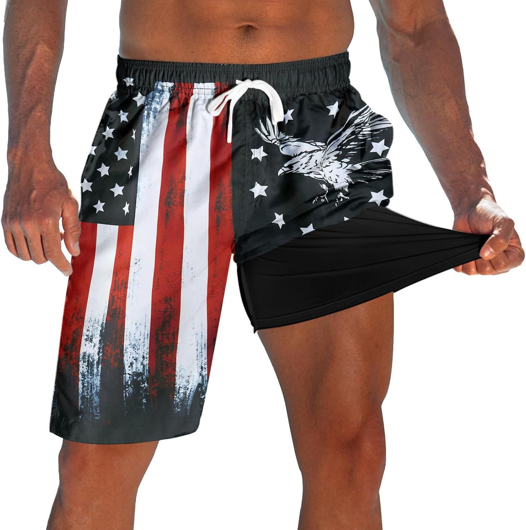 Men's 9 Inch Board Shorts - Quick Dry Swim Trunks with Compression Liner and Two Roomy Side Pockets - Large (26)