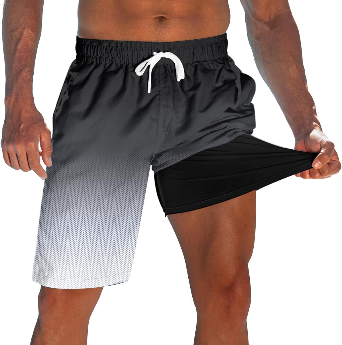 Men's 9 Inch Board Shorts - Quick Dry Swim Trunks with Compression Liner and Two Roomy Side Pockets - Large
