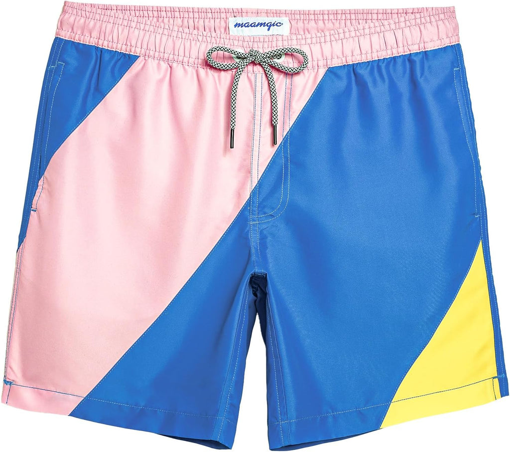 Men's 7 Inch Swim Trunks - Mesh Lined Beach Shorts with Side Pockets and Adjustable Drawstring Waist - Large