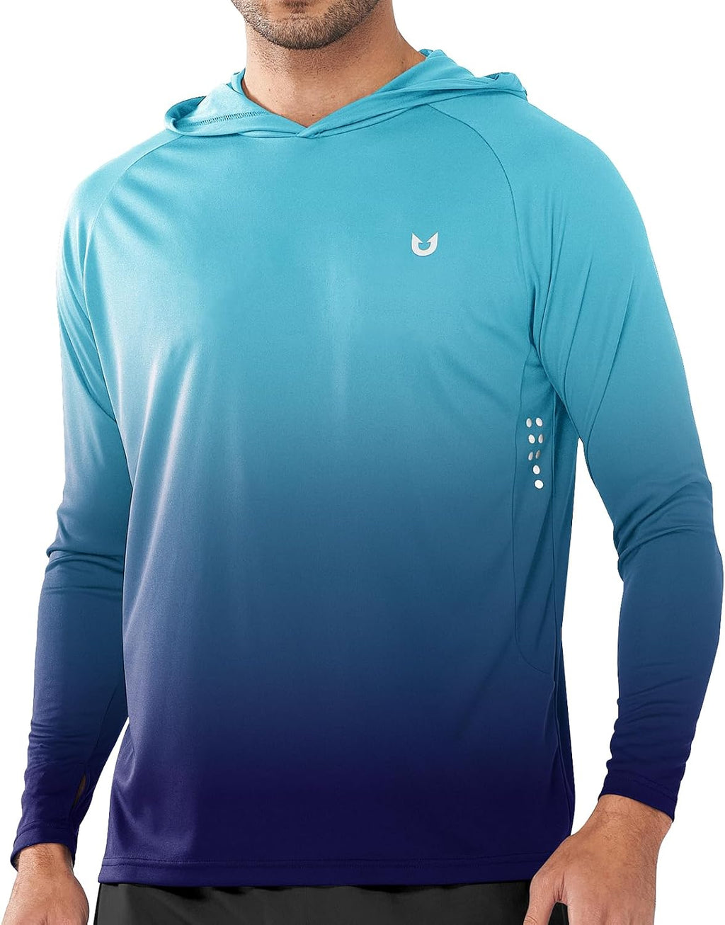 Men's UPF 50+ Sun Hoodie - Long Sleeve Rash Guard Swim Shirt with Four Way Stretch for Fishing and Hiking - Large