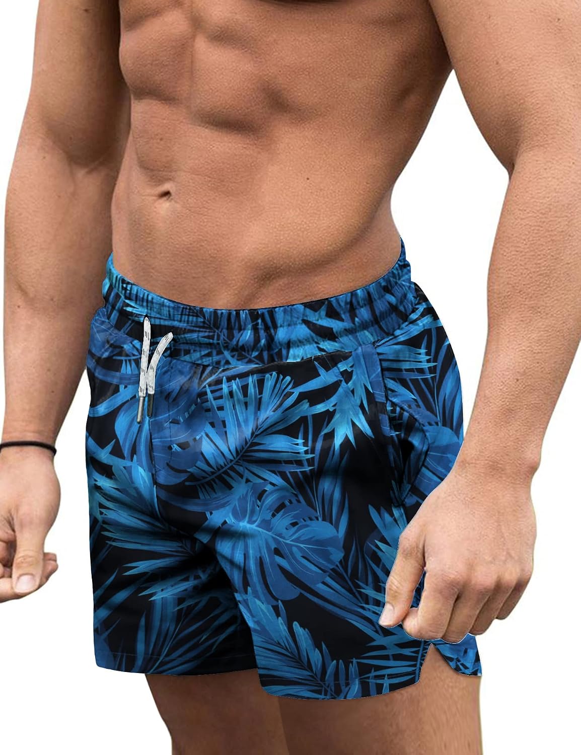 Men's 3 Inch Swim Trunks - Four Way Stretch Board Shorts with Mesh Lining and Two Side Pockets - Medium