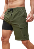 Men's Cargo Swim Trunks - 9 Inch Board Shorts with Compression Liner and Deep Side Pockets for Water Parks - Small