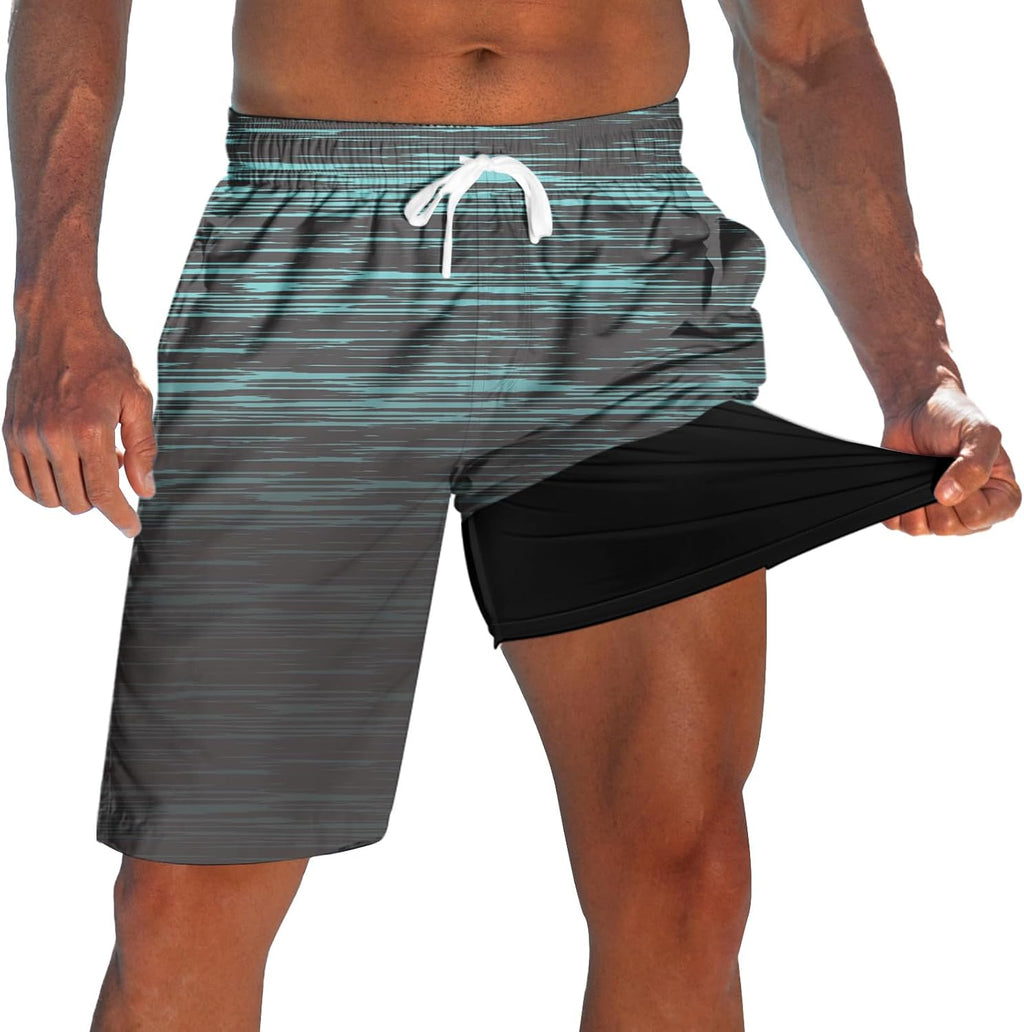 Men's 9 Inch Board Shorts - Quick Dry Swim Trunks with Compression Liner and Two Roomy Side Pockets - Medium