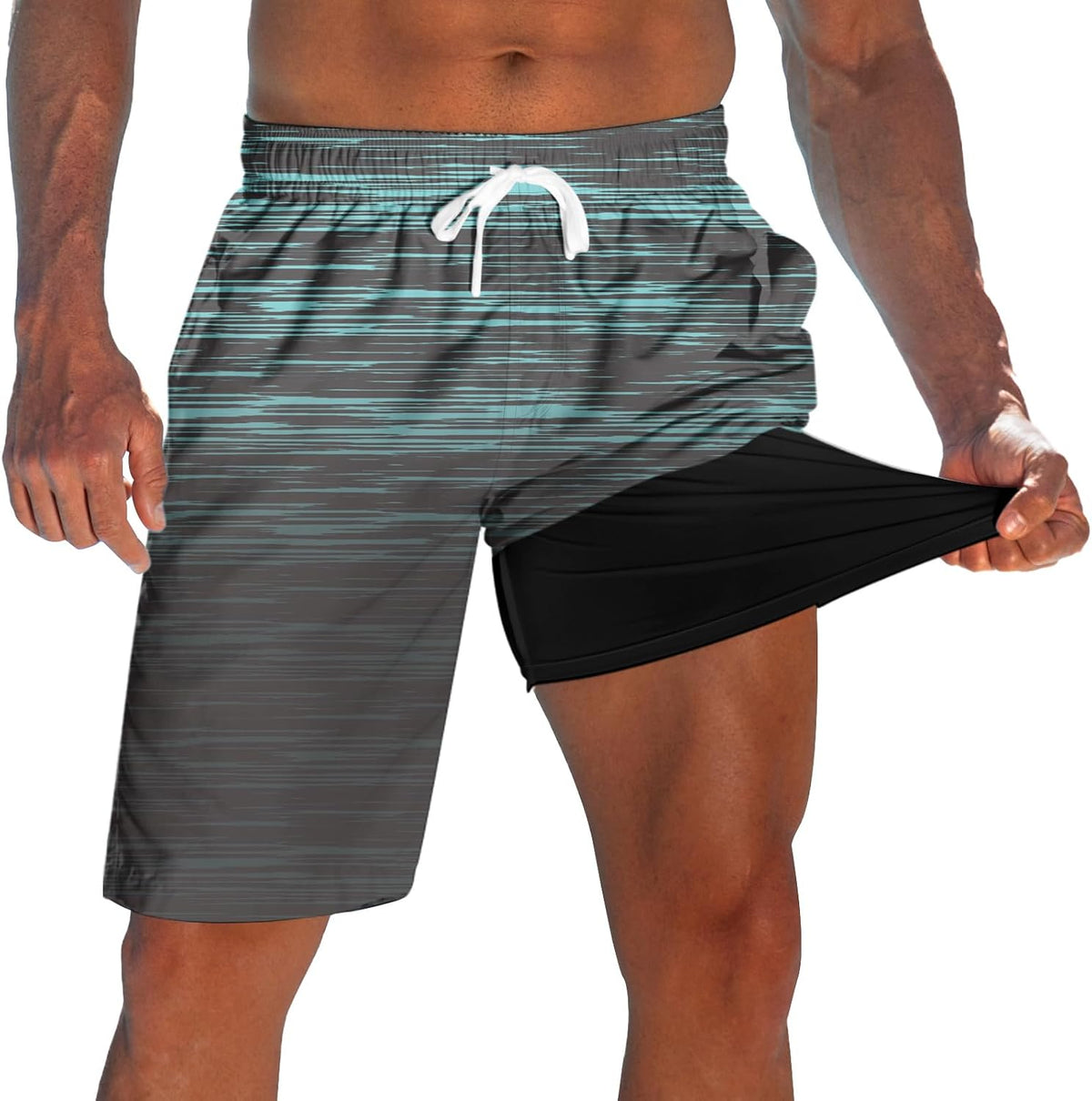 Men's 9 Inch Board Shorts - Quick Dry Swim Trunks with Compression Liner and Two Roomy Side Pockets - Medium