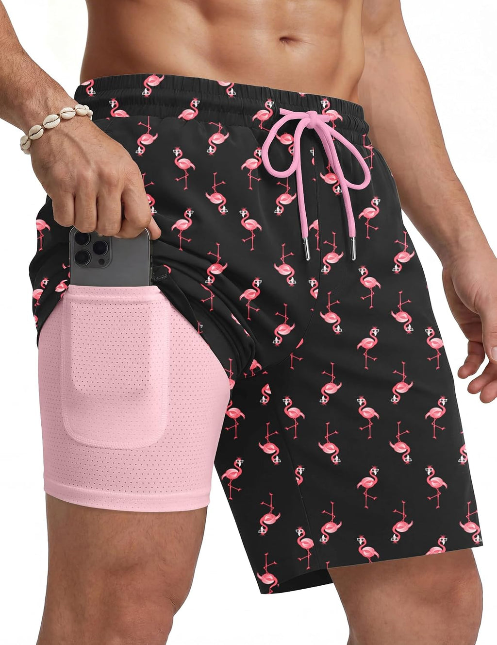 Men's 7 Inch Swim Trunks - Quick Dry Bathing Suit with Compression Liner and Zipper Pockets for Beach Trips - Small
