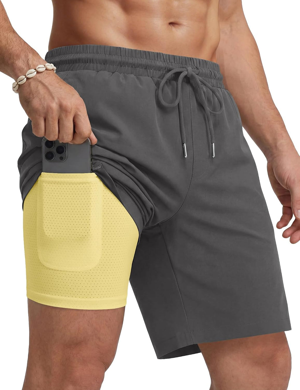 Men's 7 Inch Swim Trunks - Quick Dry Bathing Suit with Compression Liner and Zipper Pockets for Beach Trips - Small