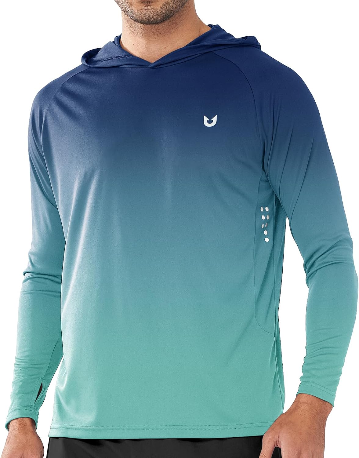 Men's UPF 50+ Sun Hoodie - Long Sleeve Rash Guard Swim Shirt with Four Way Stretch for Fishing and Hiking - Large