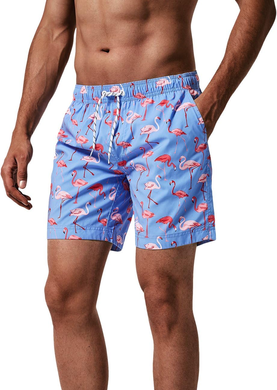 Men's 7 Inch Swim Trunks - Mesh Lined Beach Shorts with Side Pockets and Adjustable Drawstring Waist - Large