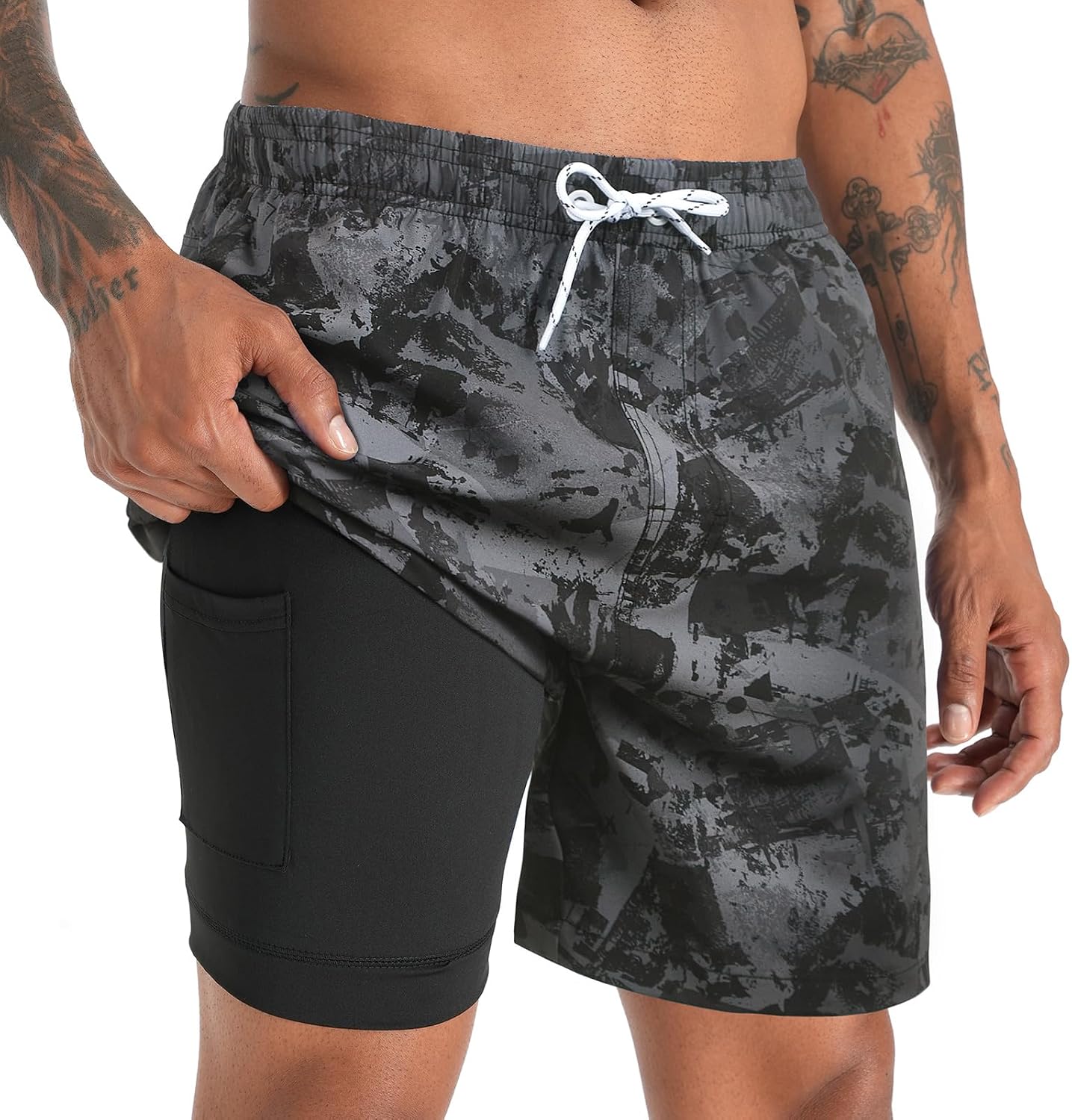 Men's 5.5 Inch Swim Trunks - Short Inseam Bathing Suit with Compression Liner and Quick Dry Finish - Medium