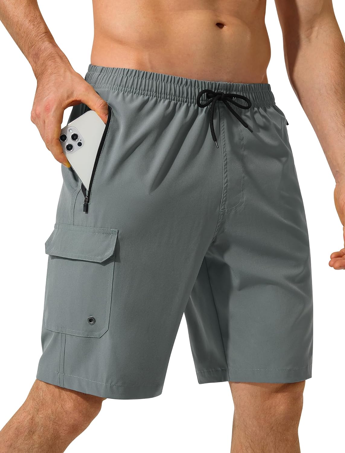 Men's 9 Inch Swim Trunks - Mesh Lined Board Shorts with Zip Cargo Pockets and Adjustable Waist for Travel - Small
