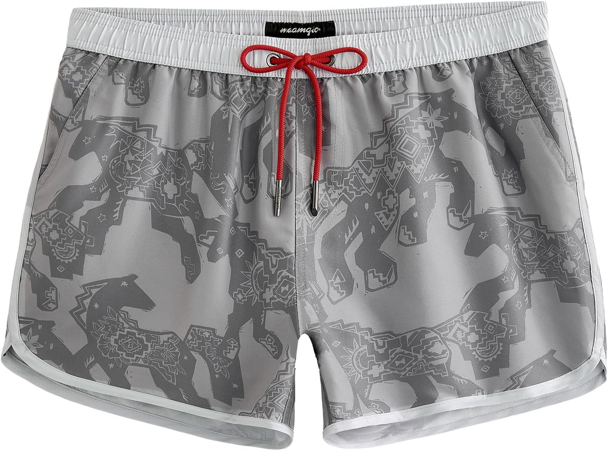 Men's Retro Swim Trunks - 80s and 90s Vintage Print Board Shorts with Mesh Lining and Quick Dry Fabric - Large