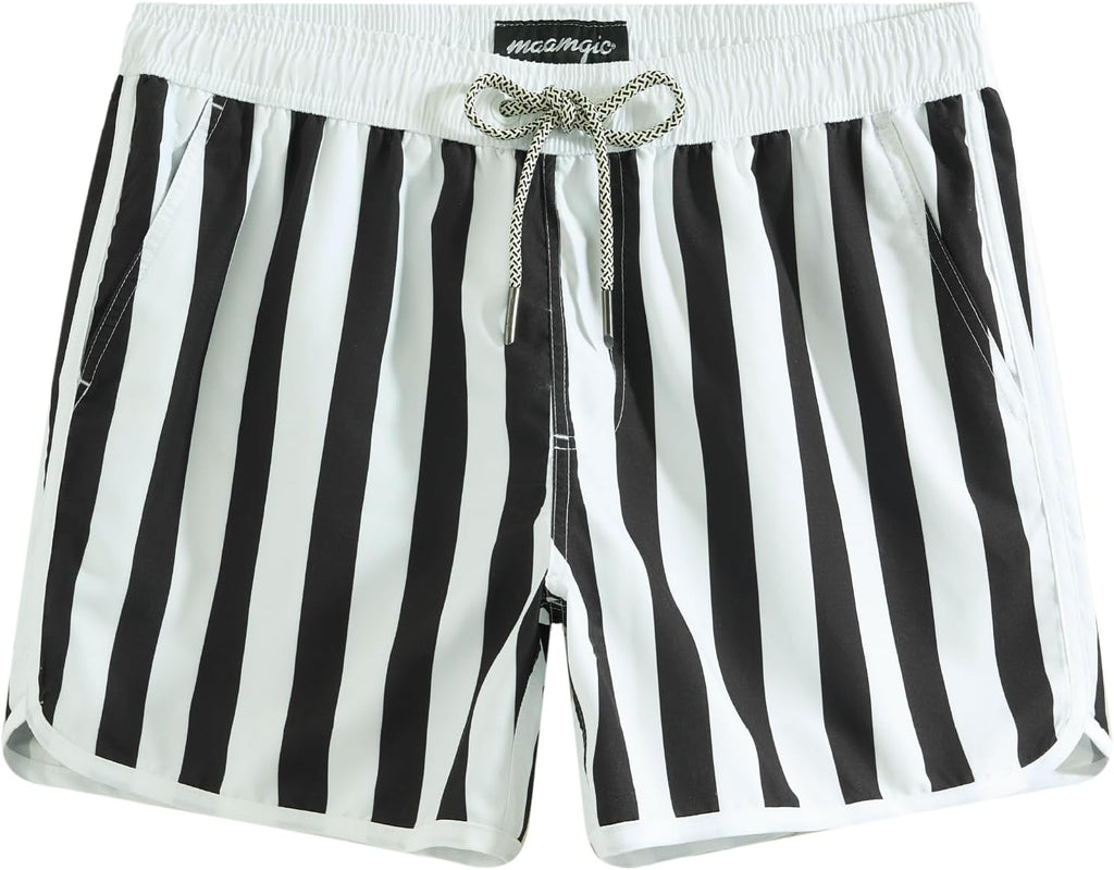 Men's Retro Swim Trunks - 80s and 90s Vintage Print Board Shorts with Mesh Lining and Quick Dry Fabric - Medium