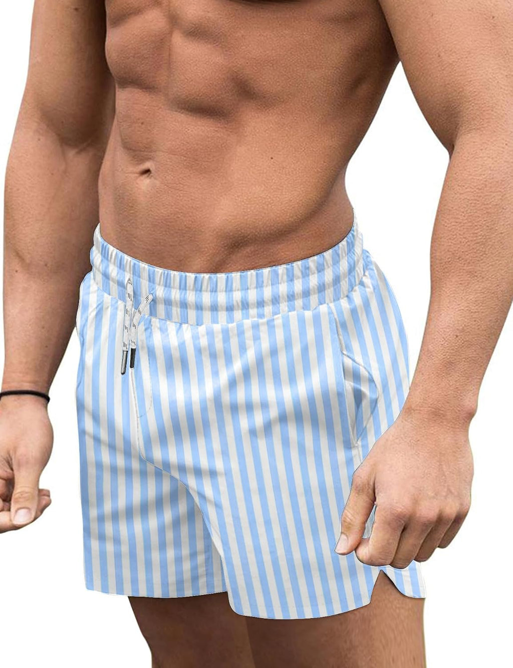 Men's 3 Inch Swim Trunks - Four Way Stretch Board Shorts with Mesh Lining and Two Side Pockets - Small