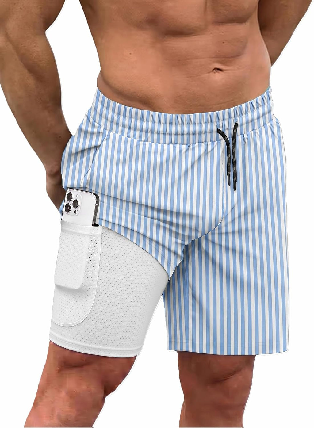 Men's 2 in 1 Swim Trunks - Quick Dry Board Shorts with Compression Liner and Printed Designs for the Beach - Print Green