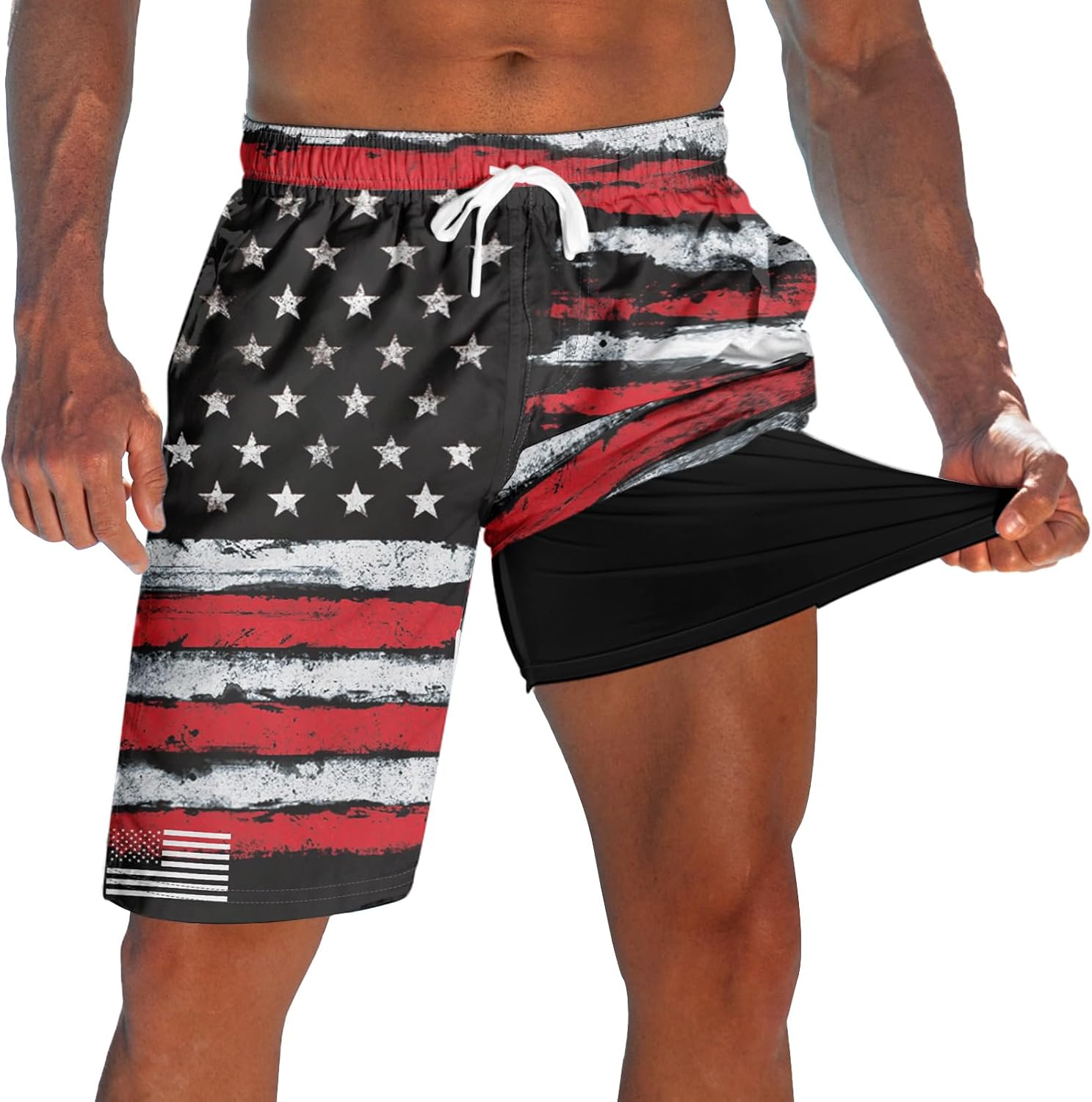 Men's 9 Inch Board Shorts - Quick Dry Swim Trunks with Compression Liner and Two Roomy Side Pockets - Large (21)