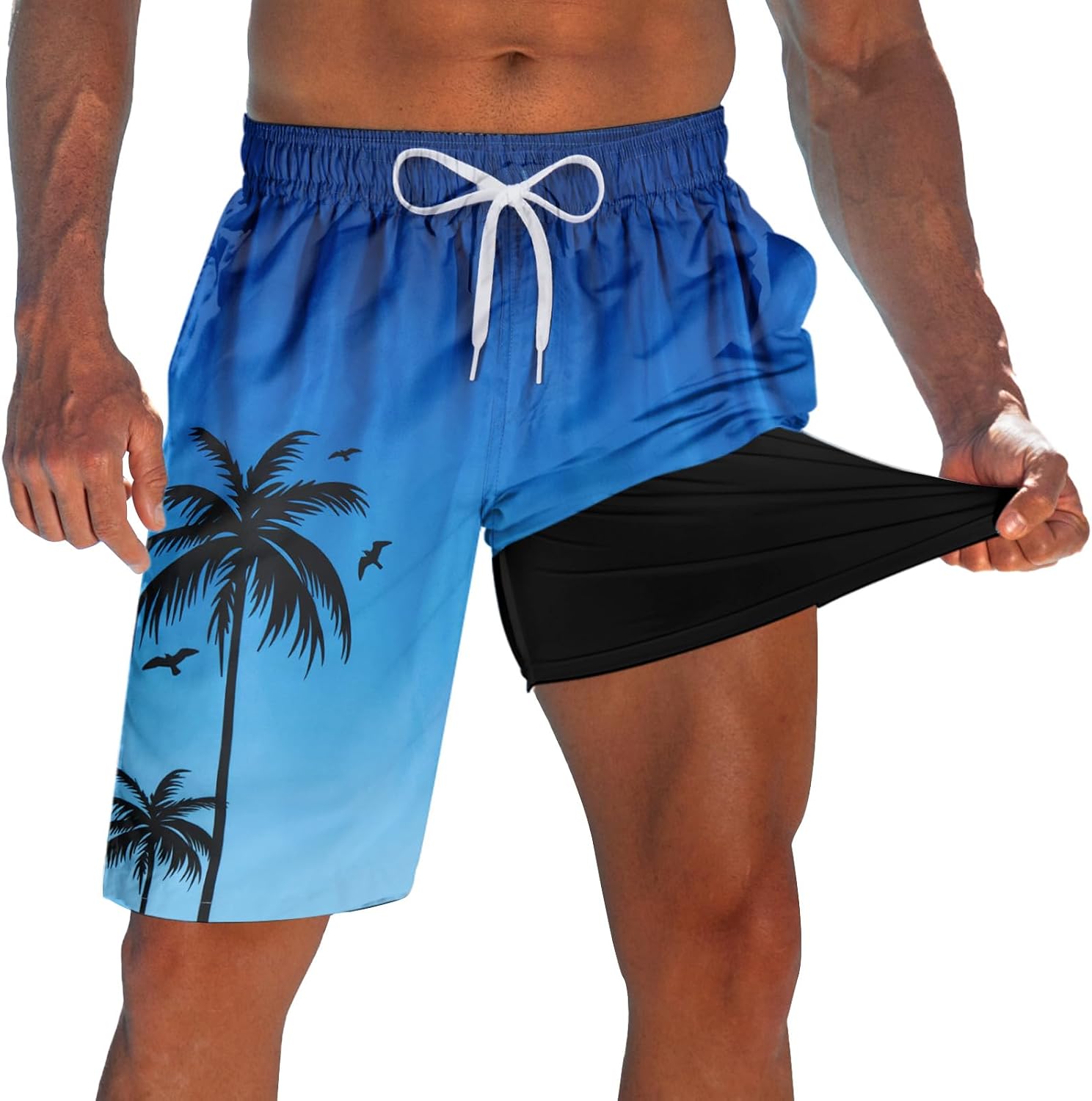Men's 9 Inch Board Shorts - Quick Dry Swim Trunks with Compression Liner and Two Roomy Side Pockets - Small