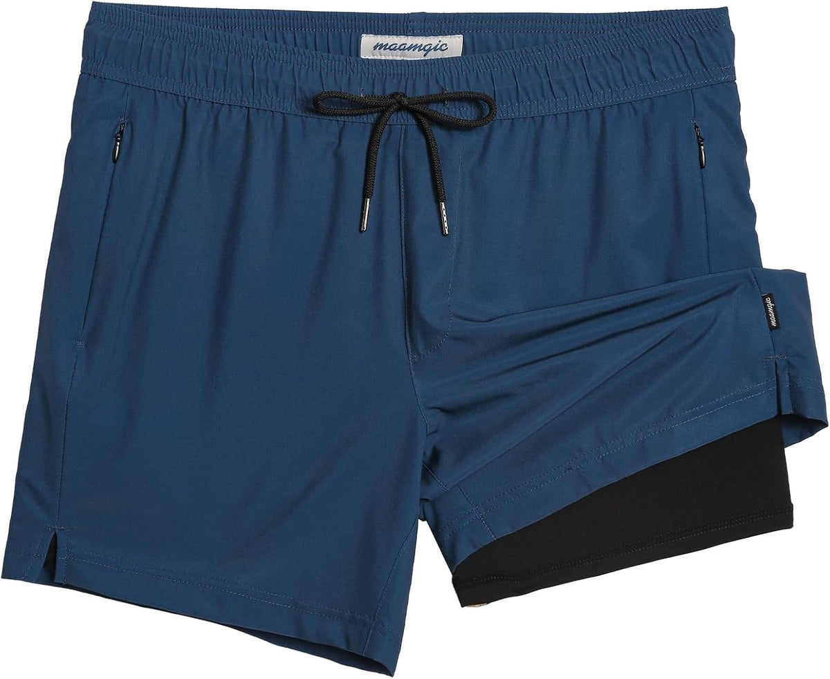 Men's Quick Dry Swim Trunks - 5 Inch Inseam with Built-In Compression Liner for Beach and Pool Days - Boro Flame (26)