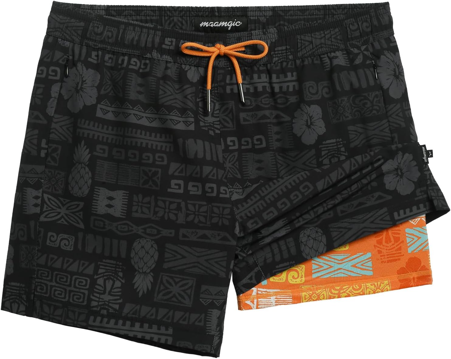 Men's Quick Dry Swim Trunks - 5 Inch Inseam with Built-In Compression Liner for Beach and Pool Days - Boro Flame (29)