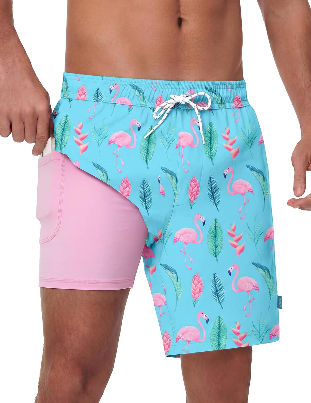 Men's 7 Inch Swim Trunks - Quick Dry Board Shorts with Compression Liner, Zip Pockets and UV Protection - Small