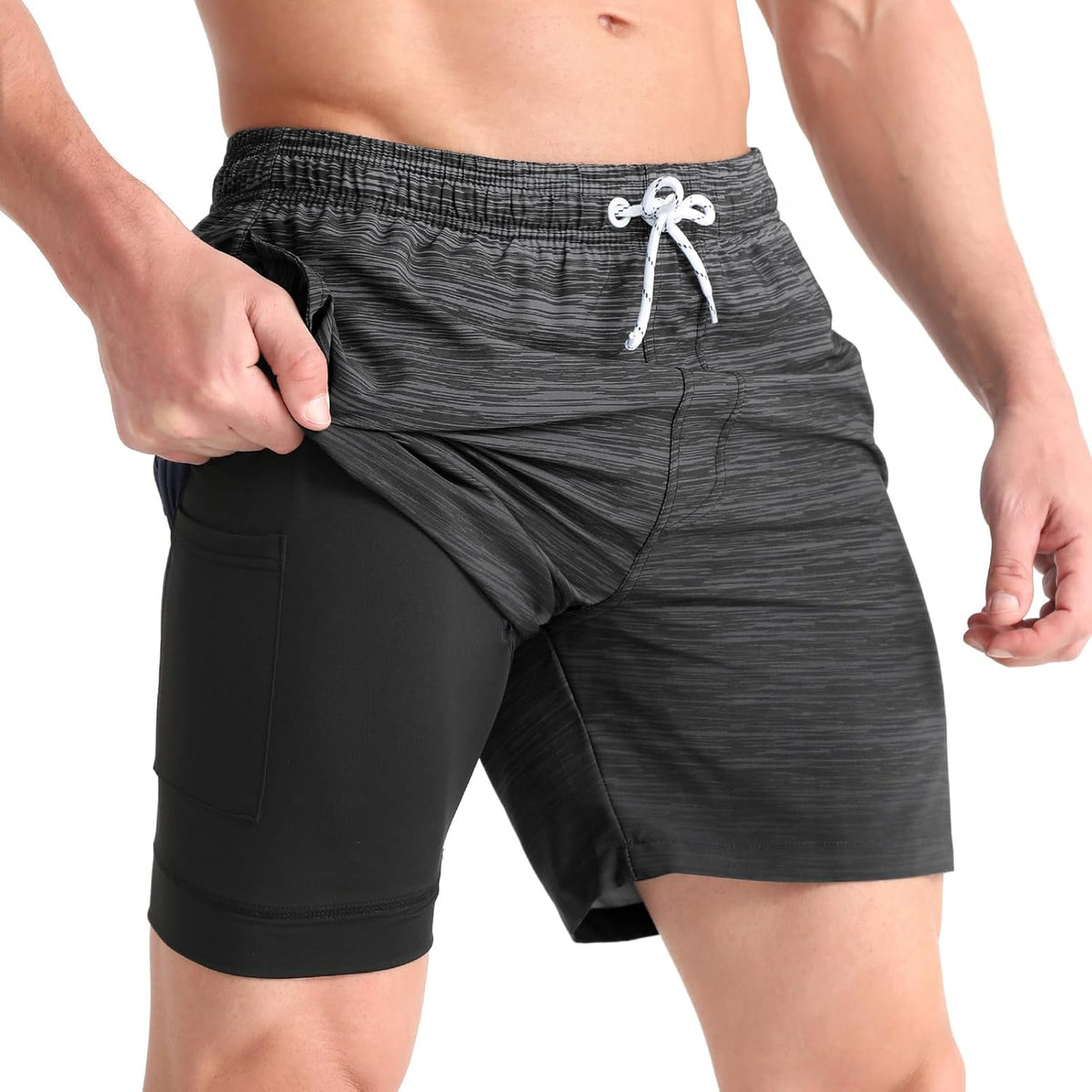 Men's 5.5 Inch Swim Trunks - Short Inseam Bathing Suit with Compression Liner and Quick Dry Finish - Small