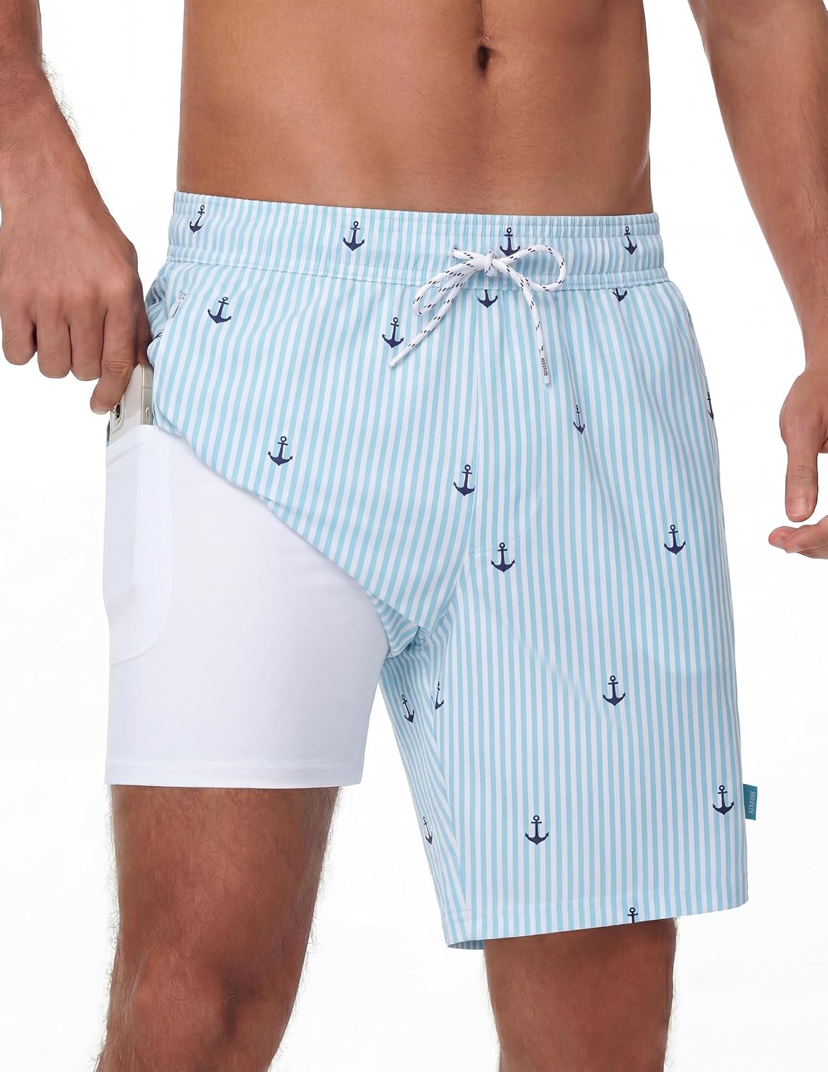 Men's 7 Inch Swim Trunks - Quick Dry Board Shorts with Compression Liner, Zip Pockets and UV Protection - Small