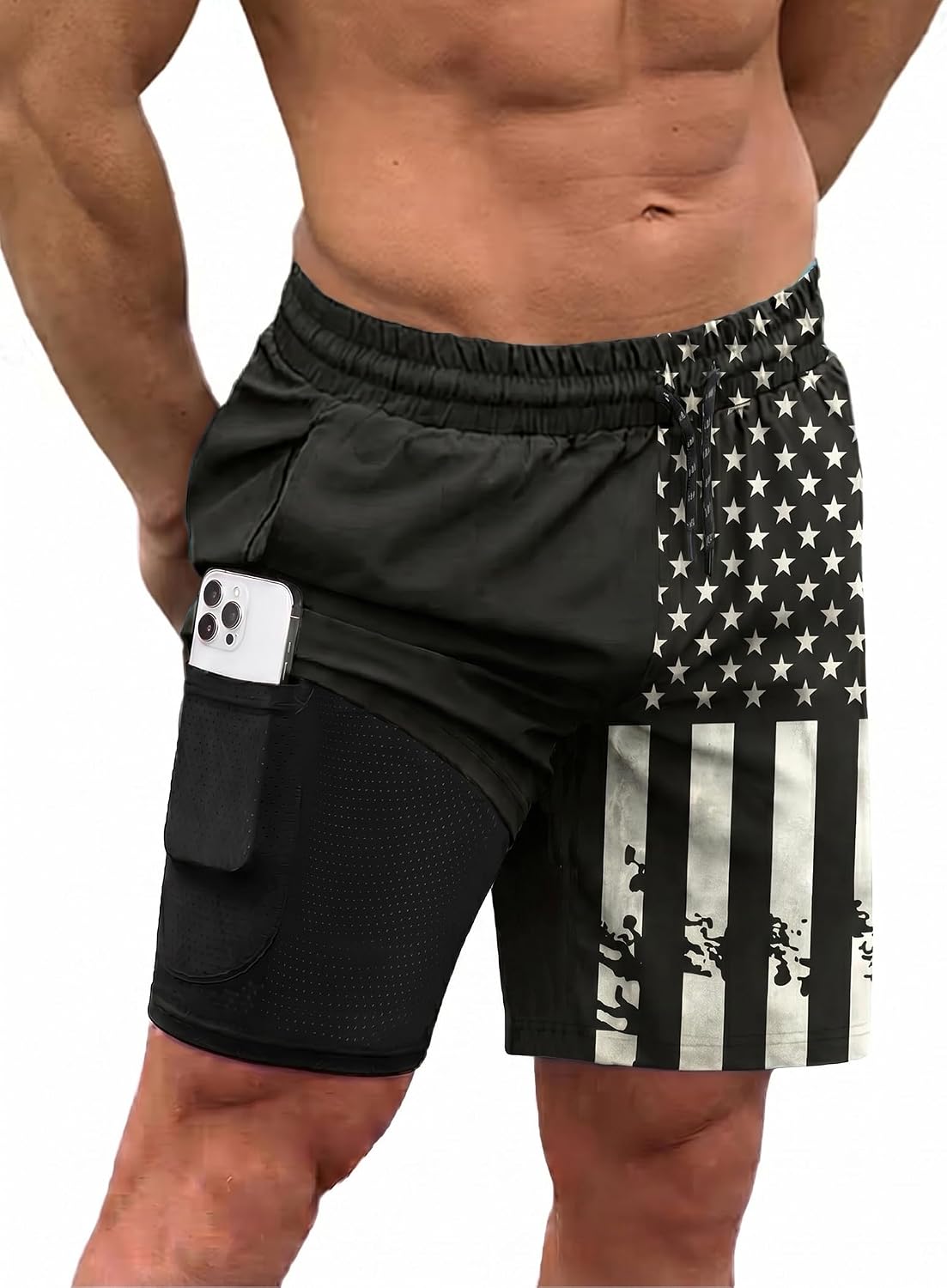 Men's 2 in 1 Swim Trunks - Quick Dry Board Shorts with Compression Liner and Printed Designs for the Beach - Pink Coconu