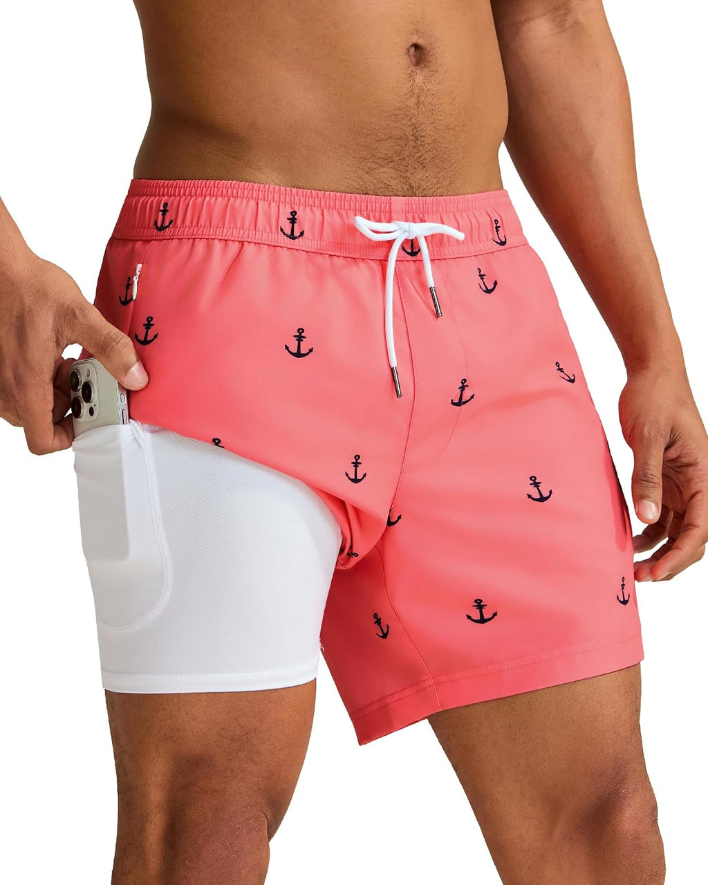 Men's Quick Dry Swim Trunks - 5 Inch Inseam with Built-In Compression Liner for Beach and Pool Days - Blue-swimming Duck