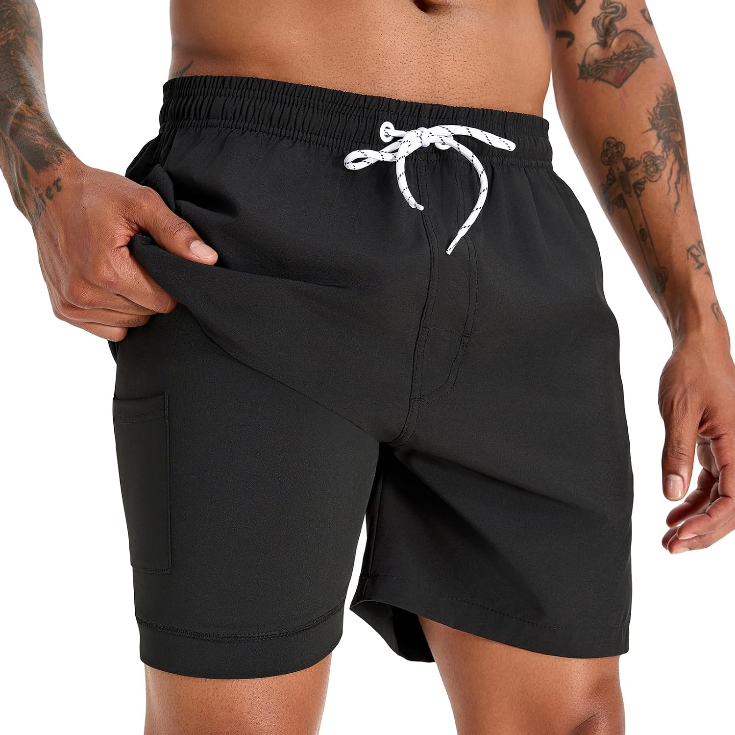 Men's 5.5 Inch Swim Trunks - Short Inseam Bathing Suit with Compression Liner and Quick Dry Finish - Small