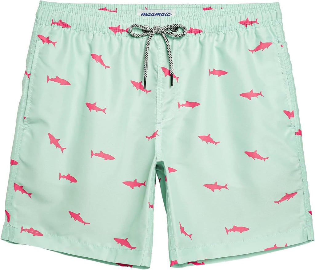 Men's 7 Inch Swim Trunks - Mesh Lined Beach Shorts with Side Pockets and Adjustable Drawstring Waist - Small (37)