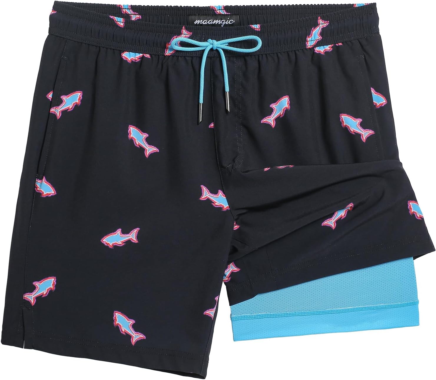 Men's 7 Inch Swim Trunks - Printed Quick Dry Bathing Suit with Compression Liner for Beach and Poolside - Small