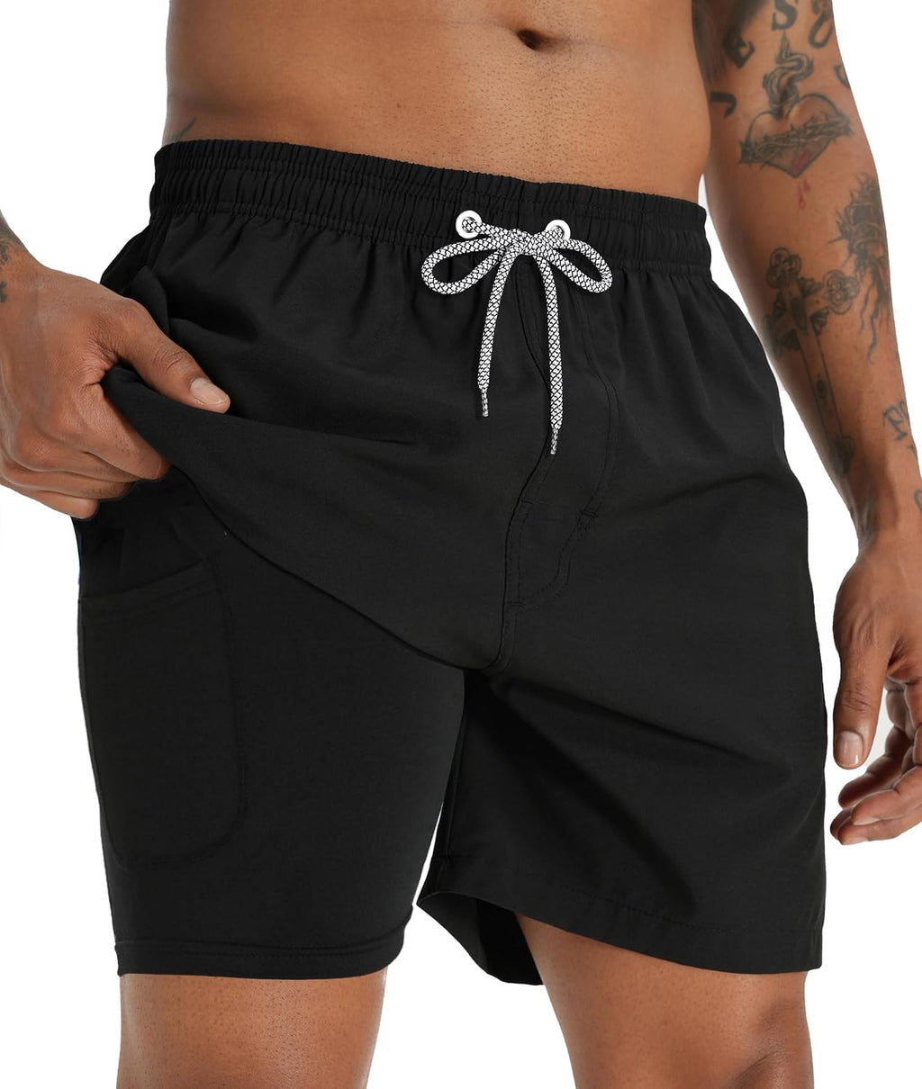 Men's 5 Inch Swim Trunks - Printed Beach Bathing Suit with Compression Liner and Elastic Waist for Poolside - Medium