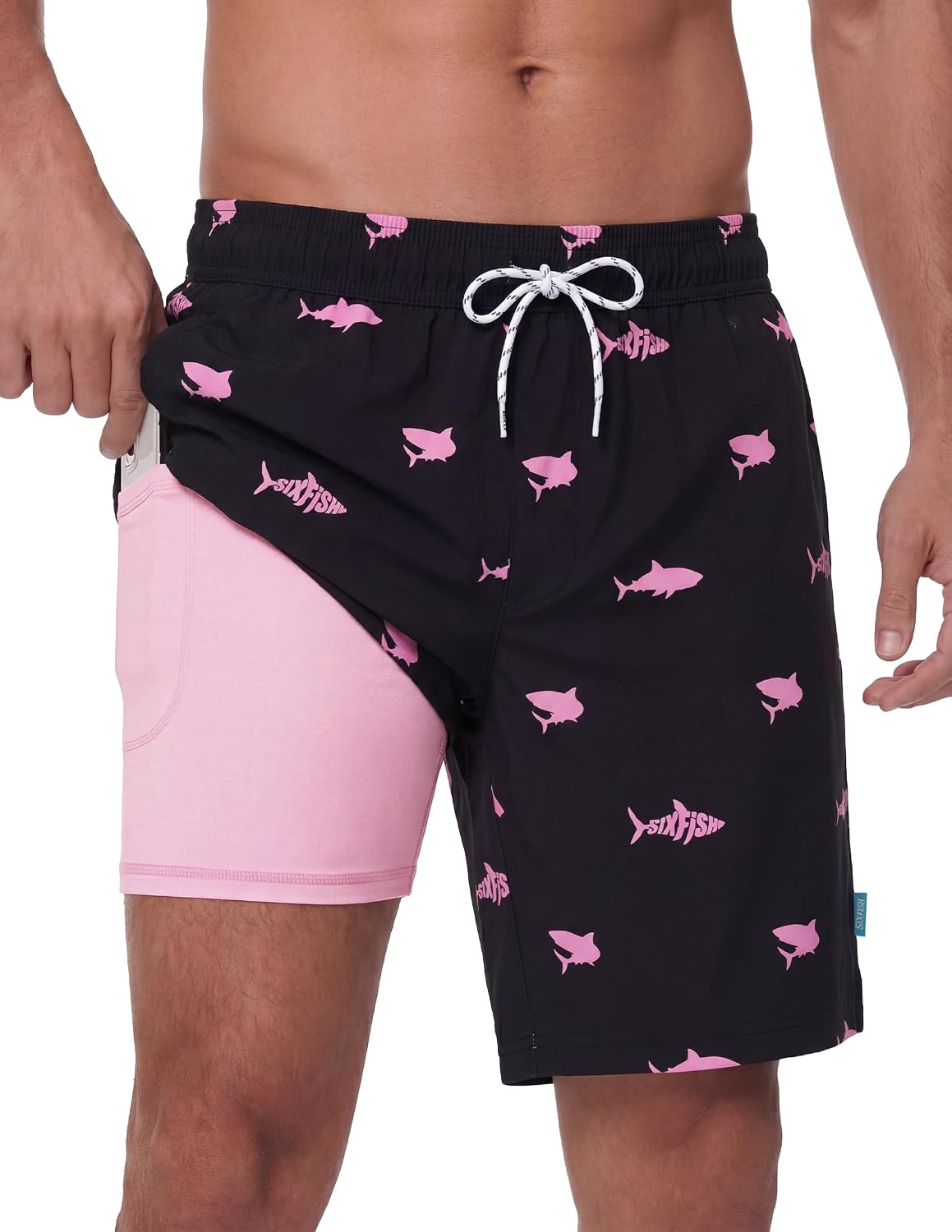 Men's 7 Inch Swim Trunks - Quick Dry Board Shorts with Compression Liner, Zip Pockets and UV Protection - Small