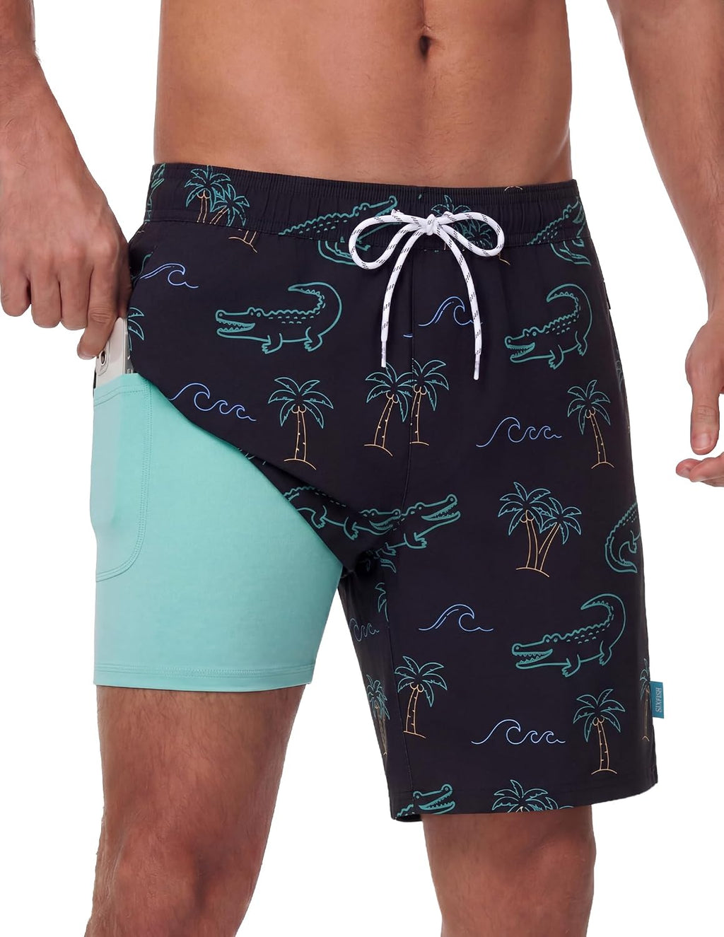 Men's 7 Inch Swim Trunks - Quick Dry Board Shorts with Compression Liner, Zip Pockets and UV Protection - Small