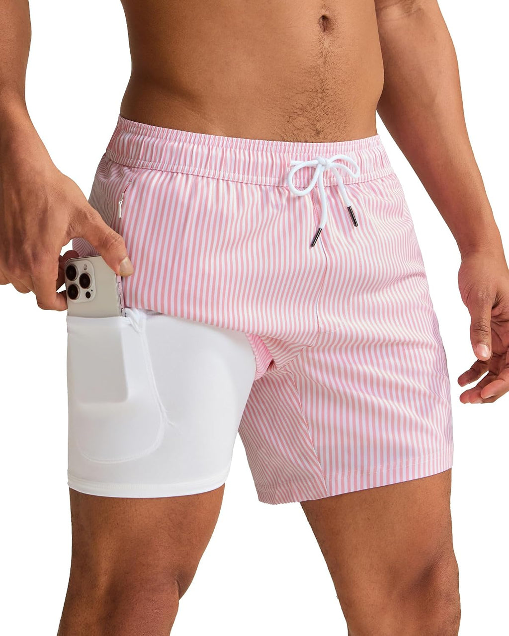 Men's Quick Dry Swim Trunks - 5 Inch Inseam with Built-In Compression Liner for Beach and Pool Days - Boro Flame