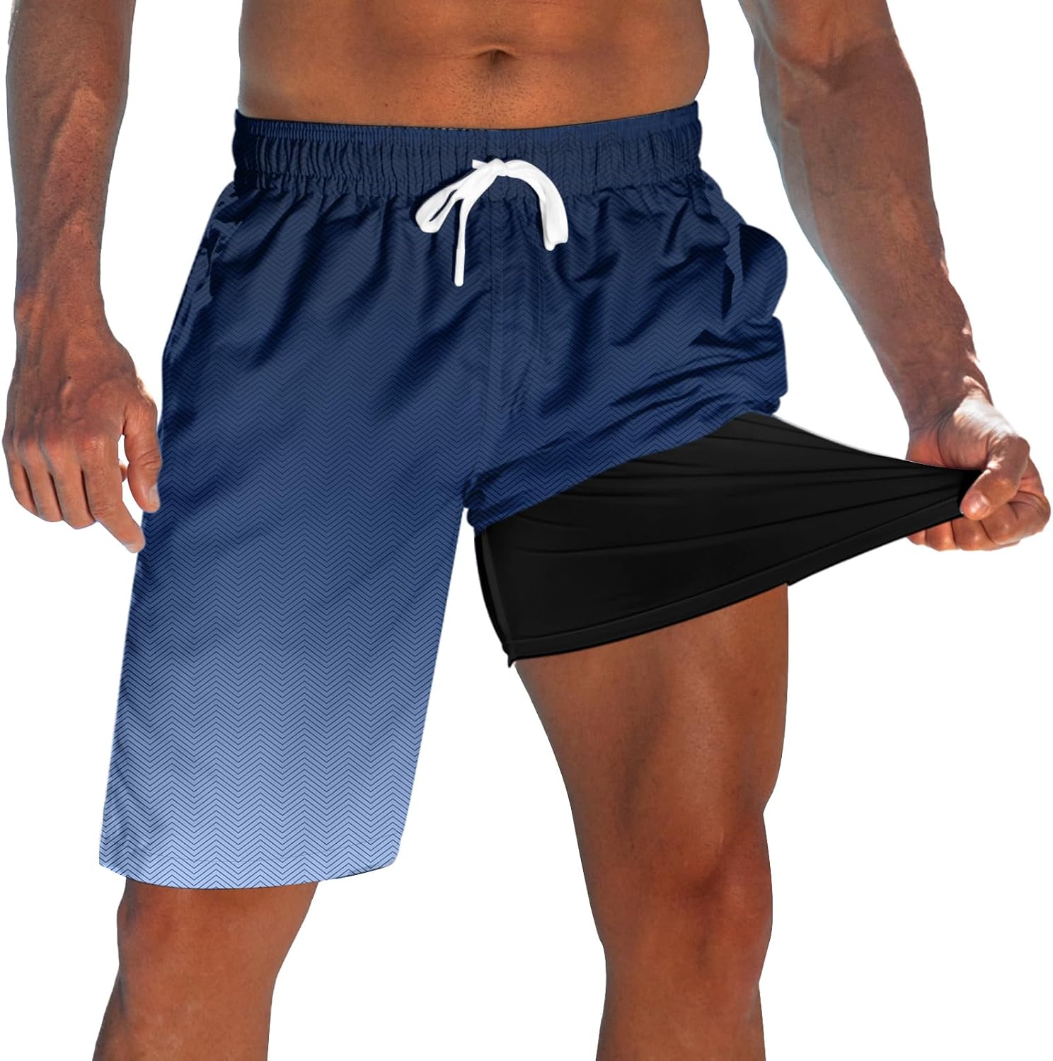 Men's 9 Inch Board Shorts - Quick Dry Swim Trunks with Compression Liner and Two Roomy Side Pockets - Large